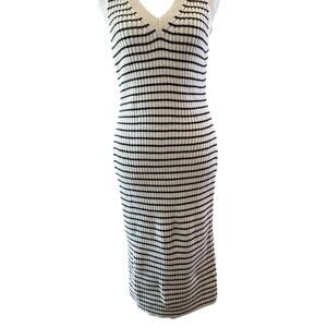 Abercrombie Fitch Limited Edition Midi Sweater Dress Sz M White Blue Stripe